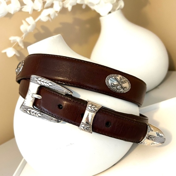 Vintage Brighten Men’s Leather Golf Belt with Silver Buckle Size 42 EUC - Picture 9 of 13